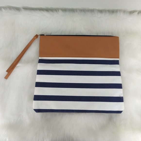 Striped Vegan Leather Zipper Closure Travel Bag - Picture 1 of 4